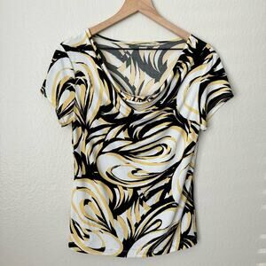 Vintage Y2K Chico's Womens Yellow Retro Blouse Flowy Short Sleeve Top Size Small